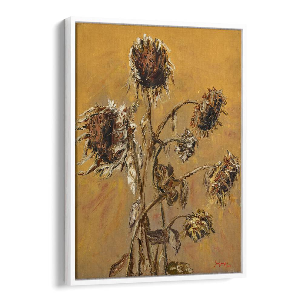 Stunning SUNFLOWER V, FLORAL FLOWER PAINTINGS on a warm background, perfect for enhancing your decor.