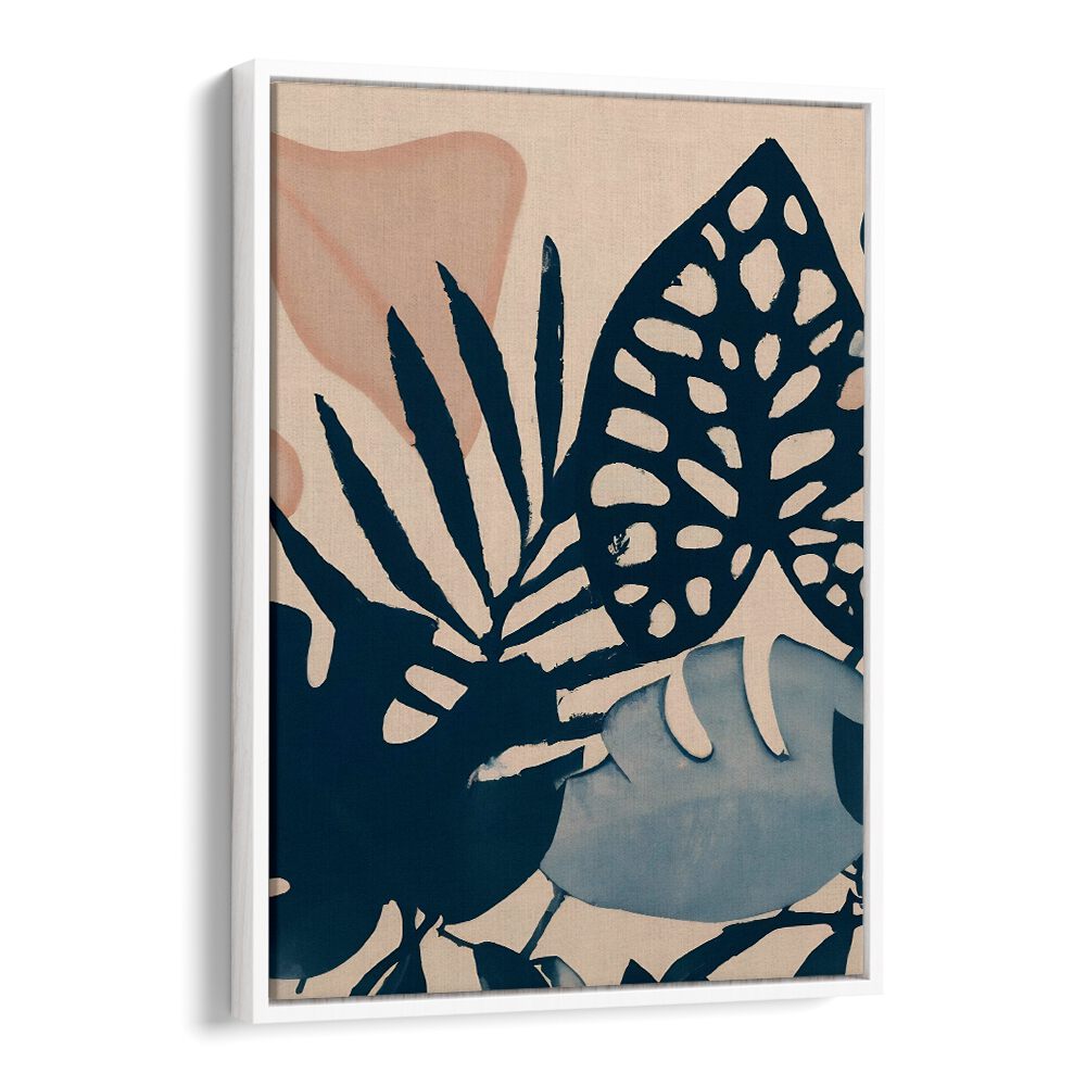 Modern POWDER PINK LEAVES , FLORAL FLOWER PAINTINGS with navy and soft pink leaf patterns for stylish home decor.