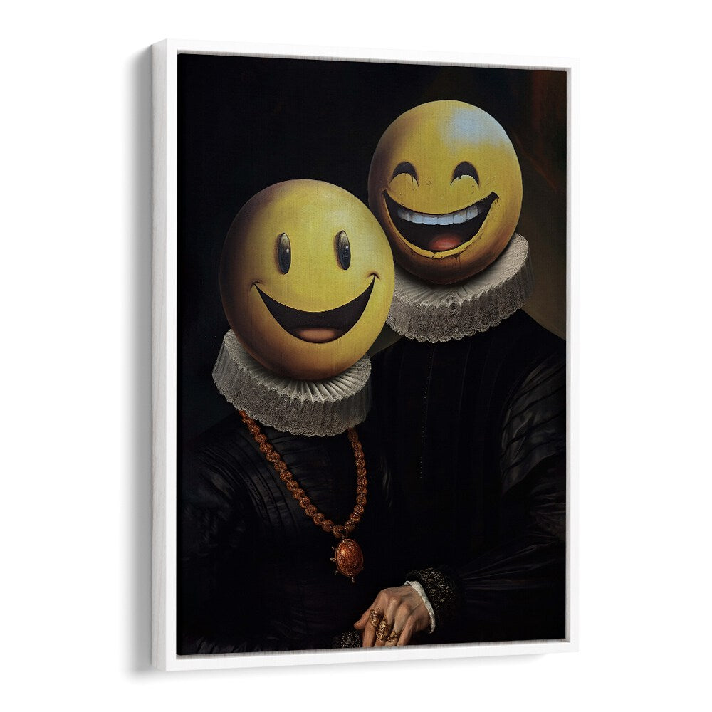 Discover THE SMILERS, ALTERED ART PRINTS by Dikhotomy, featuring playful smiley faces on classic portraits.