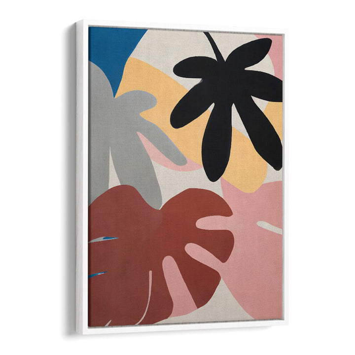 JUNGLE VIBES, FLORAL FLOWER PAINTINGS with bold abstract leaves in warm tones enhancing modern home decor.