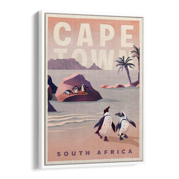 Vintage CAPE TOWN SOUTH AFRICA, TRAVEL POSTERS featuring charming penguins and stunning coastal scenery. Perfect for art lovers.