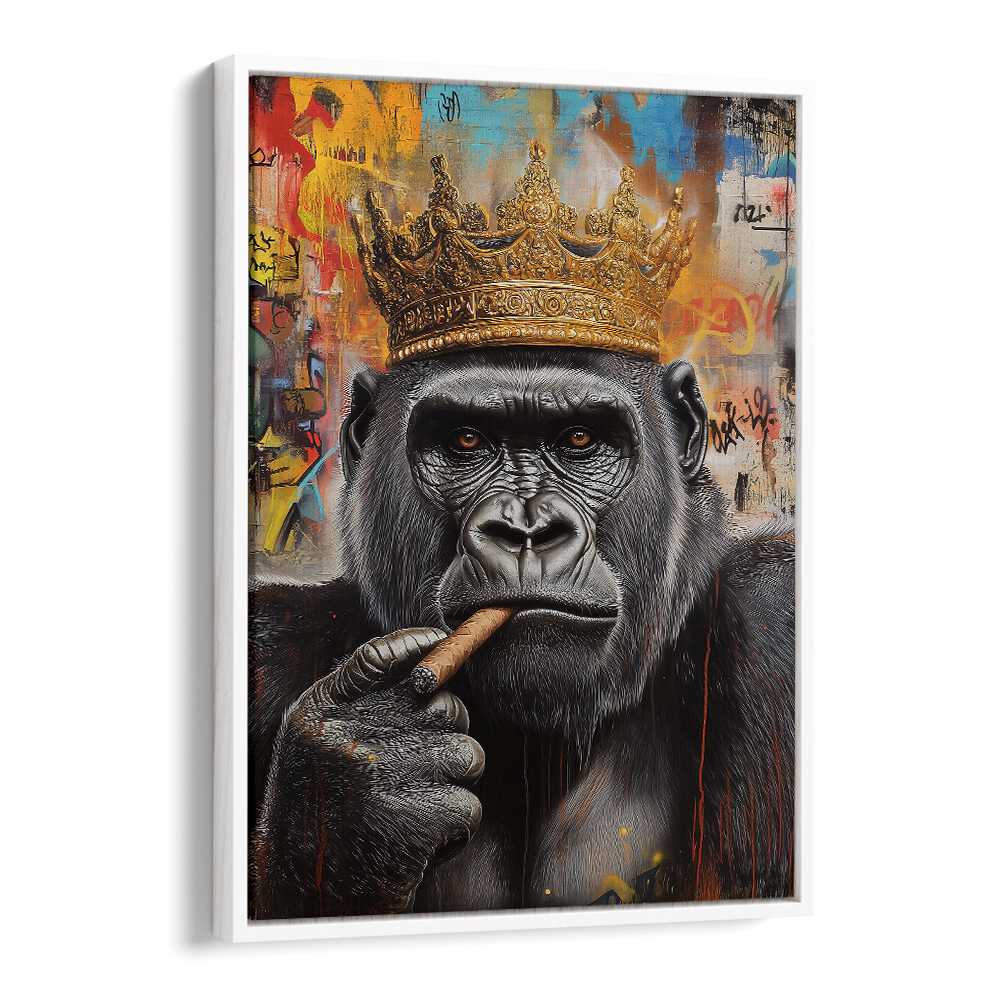 THE GORILLA KING, ALTERED ART PRINTS showcase a regal gorilla with a crown, perfect for bold home decor.