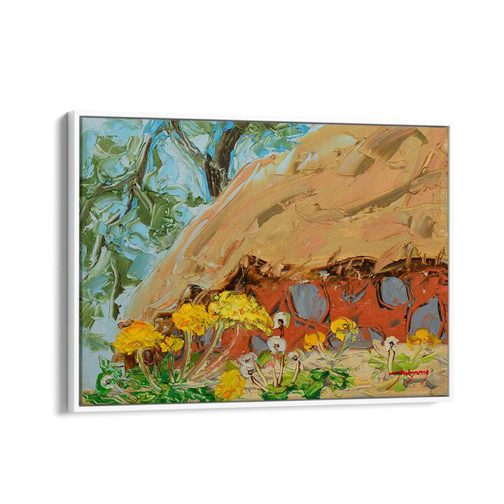 Vibrant DANDELION CANVAS, FLORAL FLOWER PAINTINGS showcasing colorful flowers against a rustic backdrop. Perfect decor!