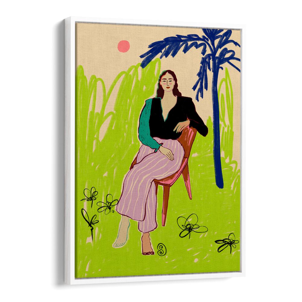 Vibrant art print featuring a relaxed woman, adding a pop of color and positivity to your living space decor.