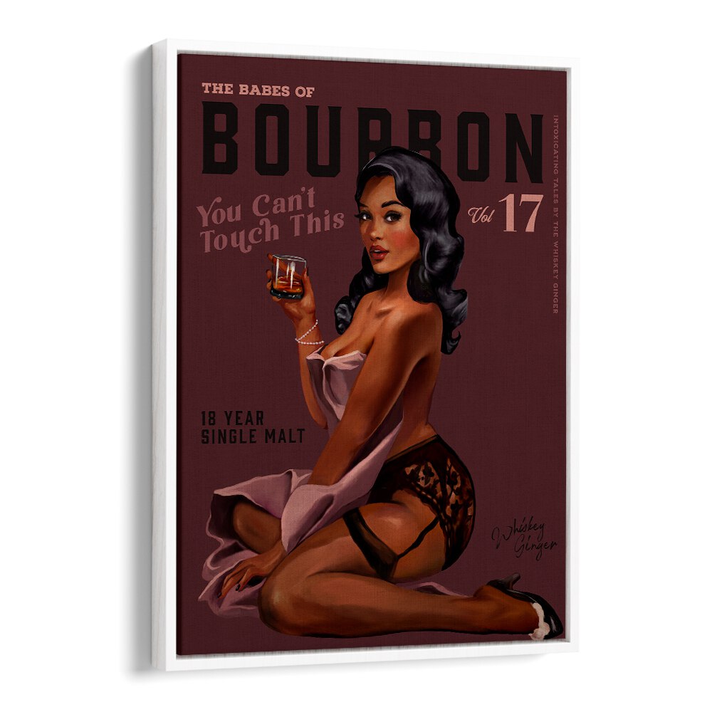 Retro pin-up art piece, "BABES OF BOURBON III, BAR," perfect for enhancing your bar aesthetic and home decor.