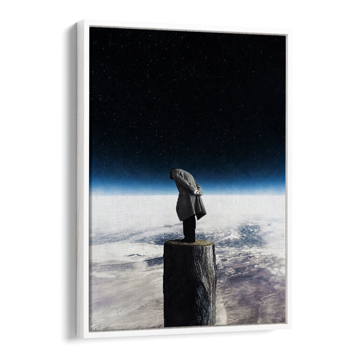 "I ALONE, SURREAL ART PRINTS" by UNDERDOTT captures a surreal figure gazing into the vastness of space.