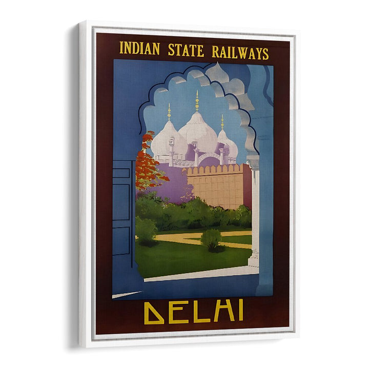 Explore the elegance of INDIAN RAILWAYS, VINTAGE TRAVEL POSTERS showcasing iconic Delhi architecture and lush landscapes.