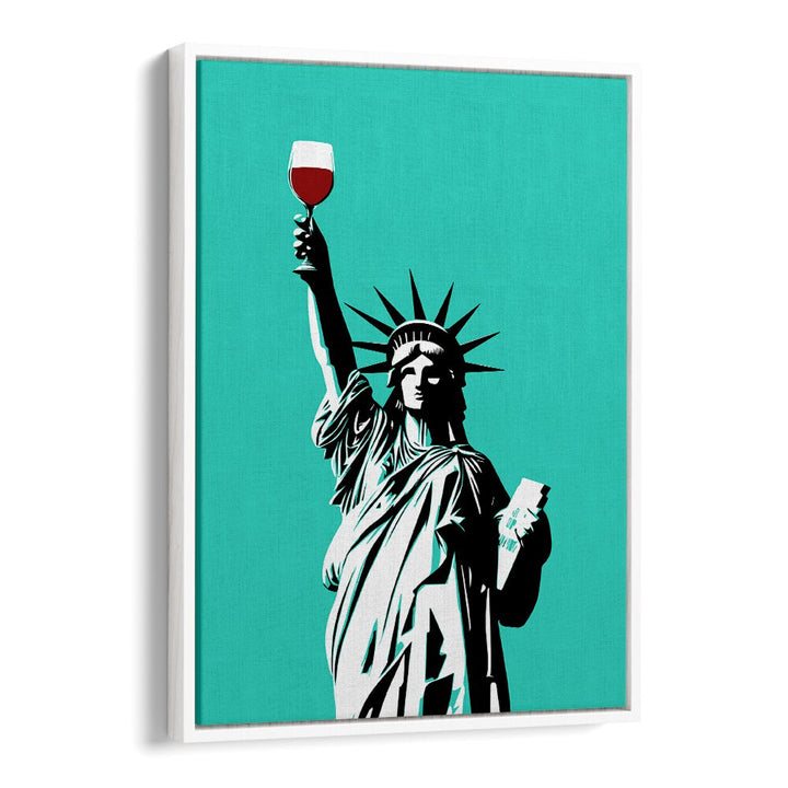 Celebrate the LIBERTY OF WINE with this vibrant pop art painting featuring a statue and a glass of wine.