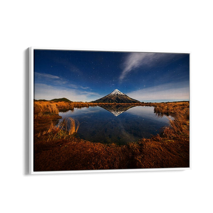 Stunning Mount Taranaki reflected in serene water, perfect for MOUNT TARANAKI, PHOTOGRAPHY PRINTS lovers.