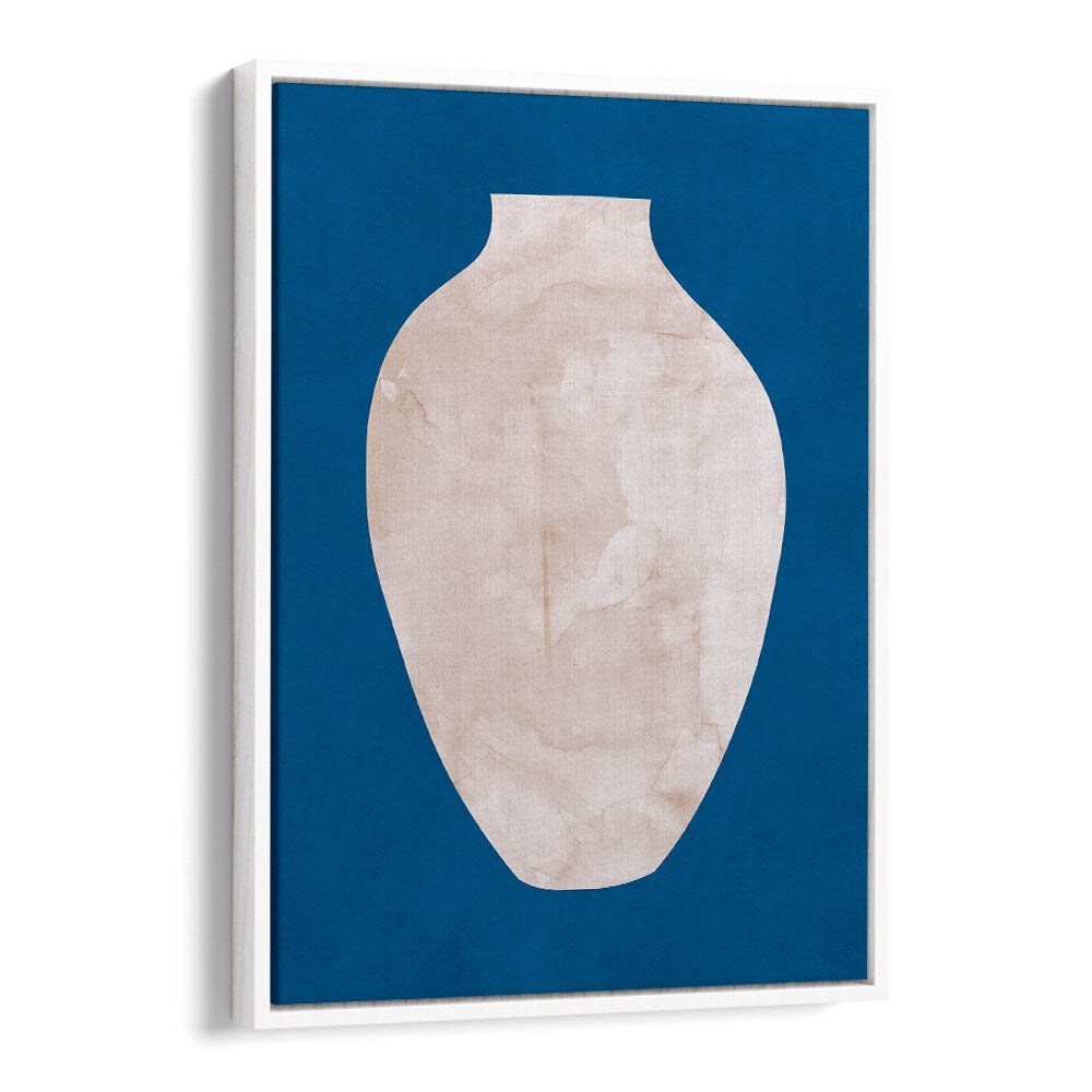 Stunning TRIBAL SHAPES I, GEOMETRIC ART PRINTS art piece featuring a modern vase design on a vibrant blue background.