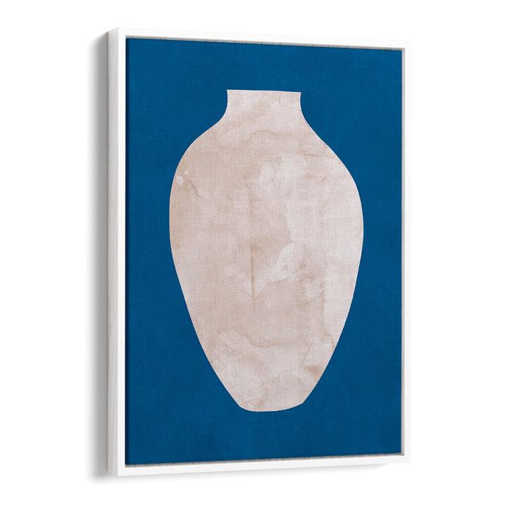 Stunning TRIBAL SHAPES I, GEOMETRIC ART PRINTS art piece featuring a modern vase design on a vibrant blue background.