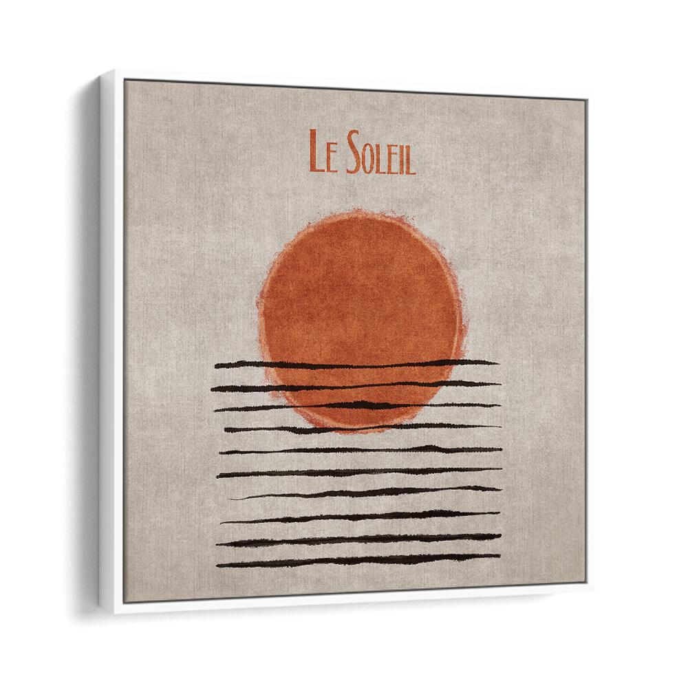 "LE SOLEIL, BOHO ART PAINTINGS showcases a vibrant orange sun against a textured background, perfect for modern decor."