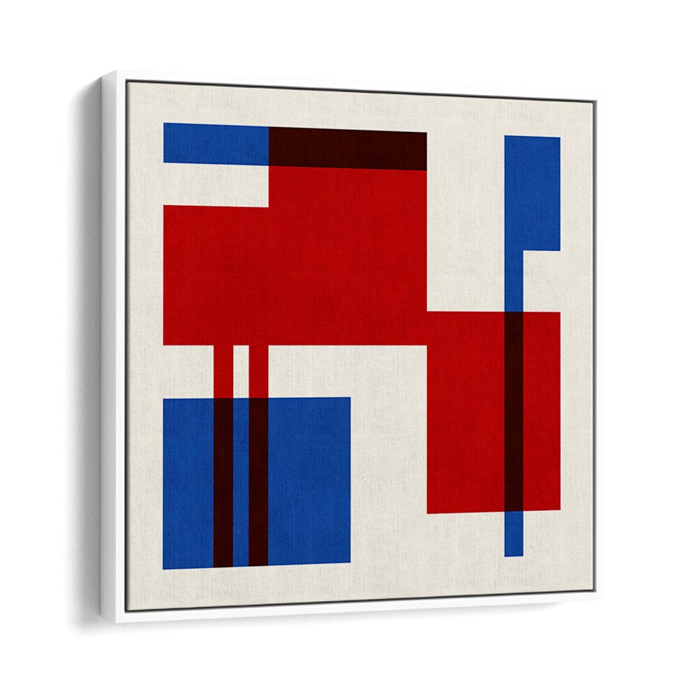Bold red and blue shapes blend in the COLORFUL SEVEN, GEOMETRIC ART PRINTS, perfect for creative spaces.