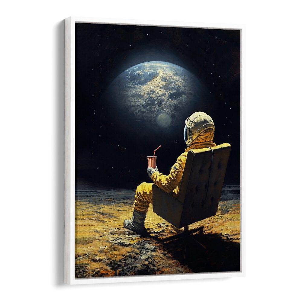 Surreal MOON BREAK, ALTERED ART PRINTS by Dikhotomy, featuring an astronaut enjoying a cosmic view.
