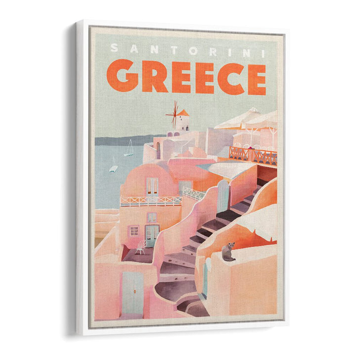 Vintage travel poster showcasing the charm of Santorini, Greece, perfect for GREECE SANTORINI , TRAVEL POSTERS enthusiasts.