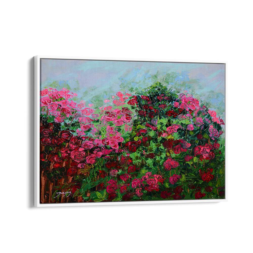 Vibrant GARDEN OF PINK, FLORAL FLOWER PAINTINGS showcasing lush pink roses, perfect for floral art lovers.