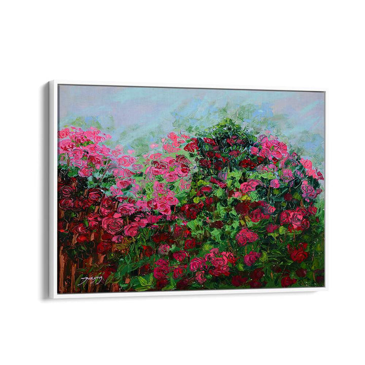 Vibrant GARDEN OF PINK, FLORAL FLOWER PAINTINGS showcasing lush pink roses, perfect for floral art lovers.
