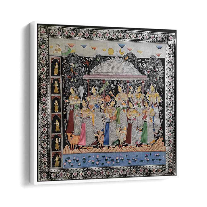 Exquisite KRISHNA GOPIKA, INDIAN ART PAINTINGS, showcasing the divine bond of Krishna and Gopika in vibrant colors.