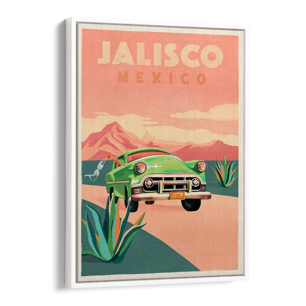 Vibrant Jalisco Mexico travel poster featuring a classic car, perfect for wanderlust enthusiasts. Explore Jalisco!