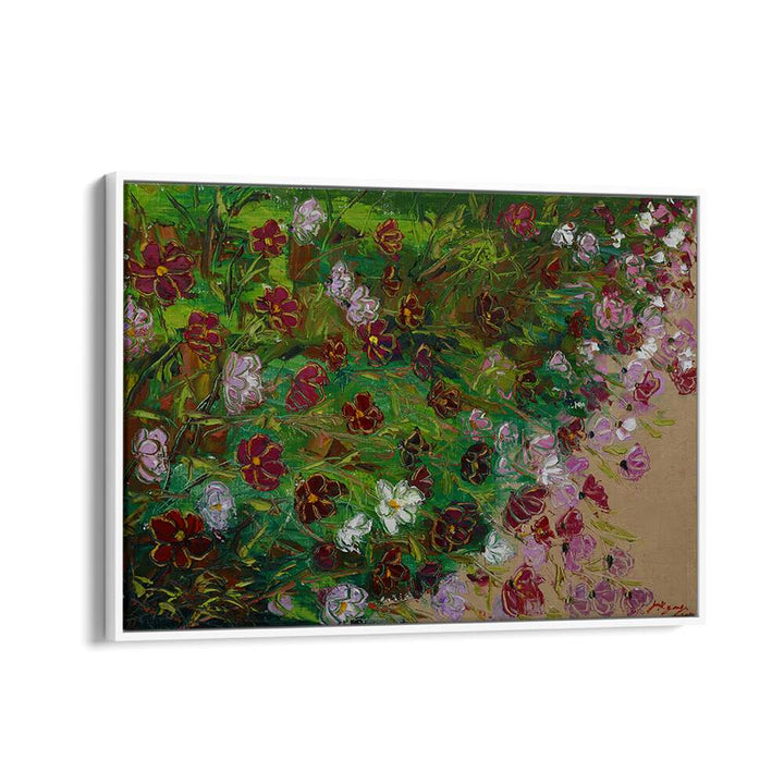 Vibrant COSMOS CANVAS, FLORAL FLOWER PAINTINGS showcasing a lush display of colorful blooms and greenery.