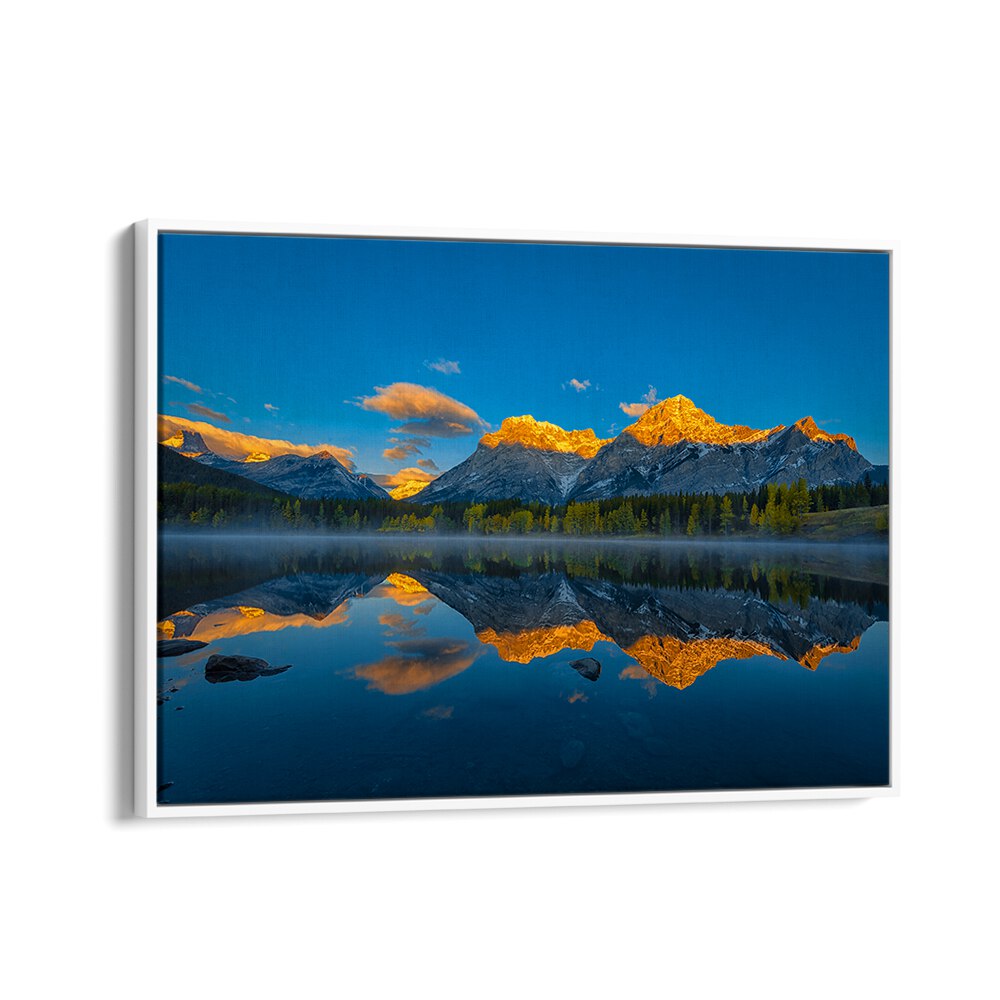 Stunning reflection of dawn mountains in "A PERFECT MORNING IN CANADIAN ROCKIES, PHOTOGRAPHY PRINTS" for your space.