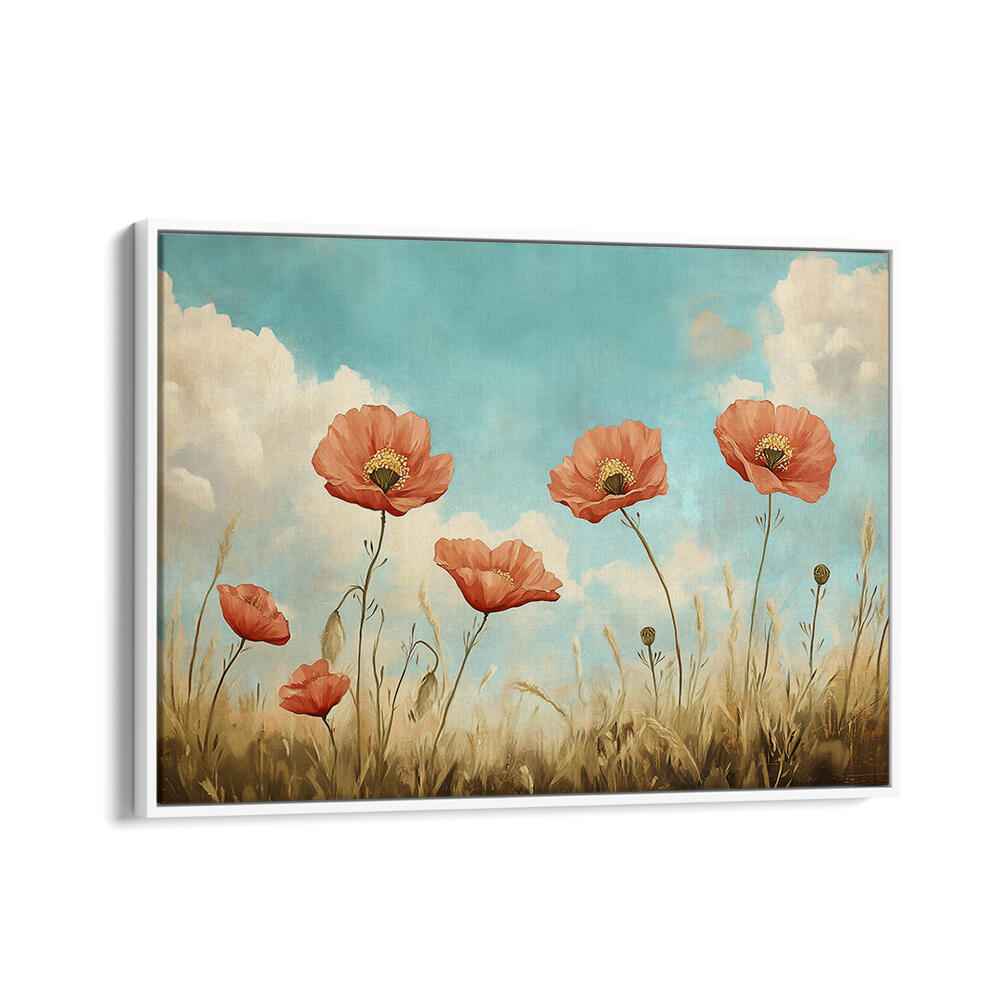 RED POPPIES SWAYING , FLORAL FLOWER PAINTINGS
