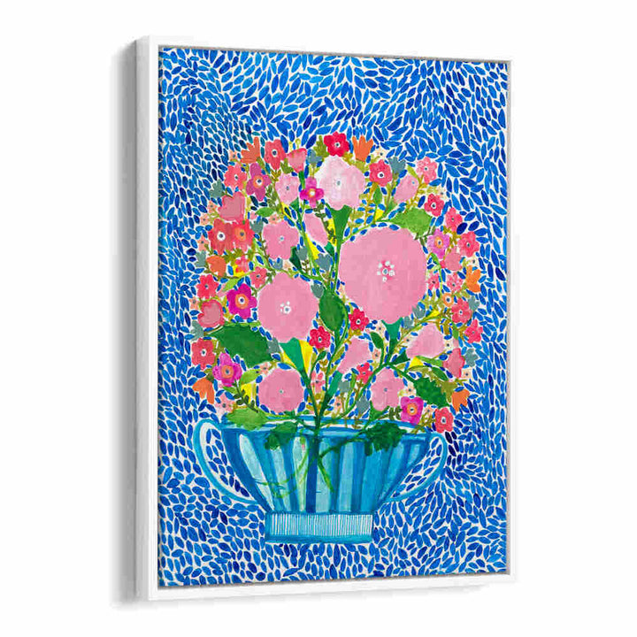 ROSES IN A BLUE VASE , FLORAL FLOWER PAINTINGS