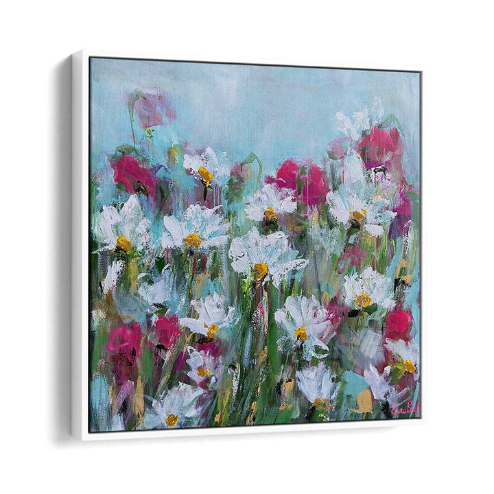 Vibrant WHITE DAISIES AND PINK BLOSSOMS, FLORAL FLOWER PAINTINGS, perfect for enhancing your botanical-inspired decor.