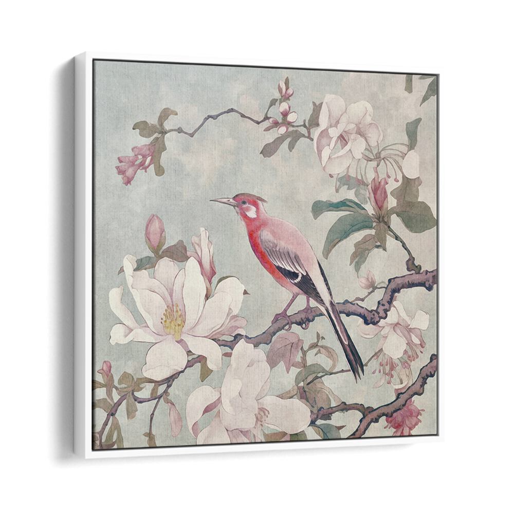 Colorful CHINOISERIE BIRD IV, ANIMAL PAINTINGS by Andrea Haase, showcasing spring vibes with vibrant flowers and wildlife.