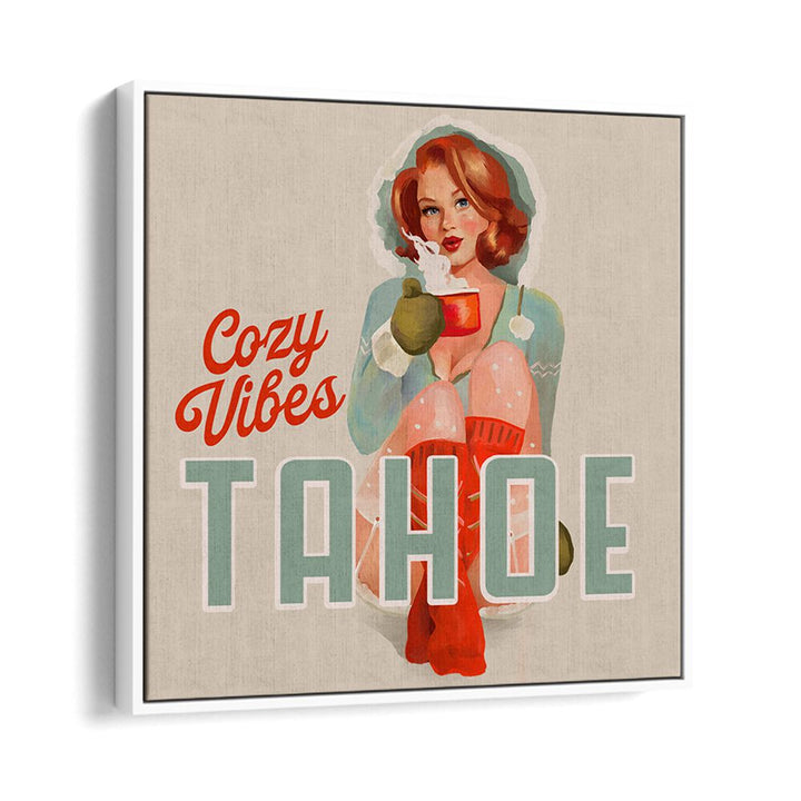 Cozy Vibes, Bar art featuring a whimsical woman illustration, perfect for a warm and inviting space.