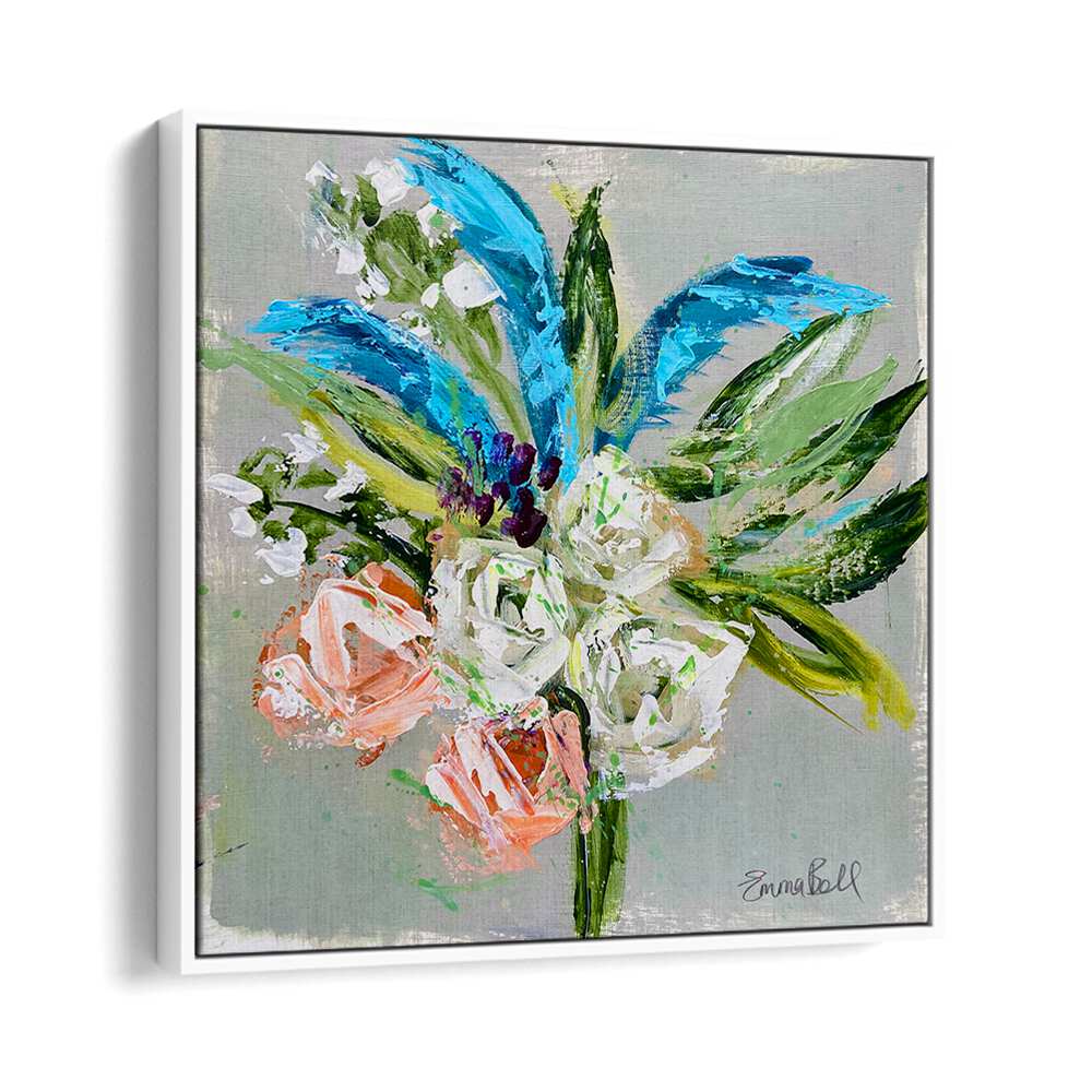 Vibrant FLORAL BOUQUET IN BLUE captures blooming flowers in a modern style, perfect for home decor enthusiasts.