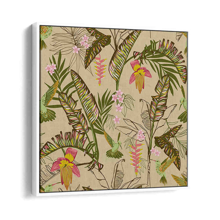 BANANA LEAVES AND HUMMINGBIRDS SAND , FLORAL FLOWER PAINTINGS