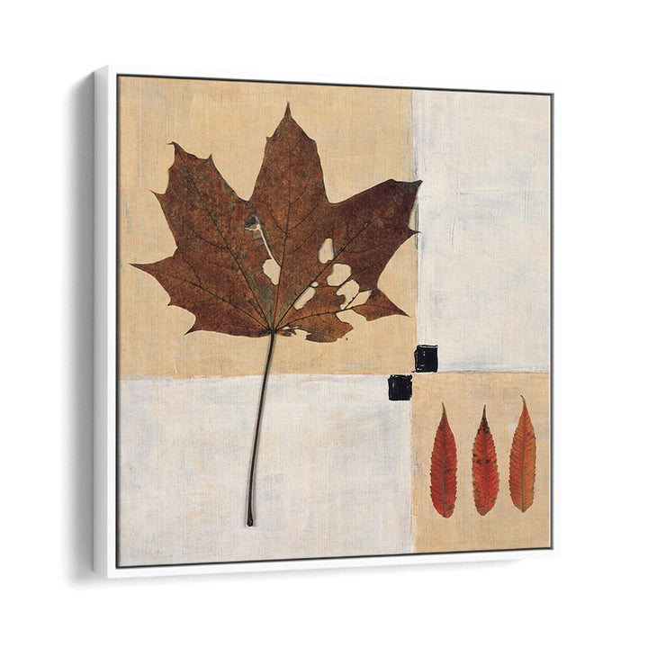 Elegant AUTUMN LEAF HARMONY, FLORAL FLOWER PAINTINGS showcasing a large leaf against a warm, earthy backdrop.