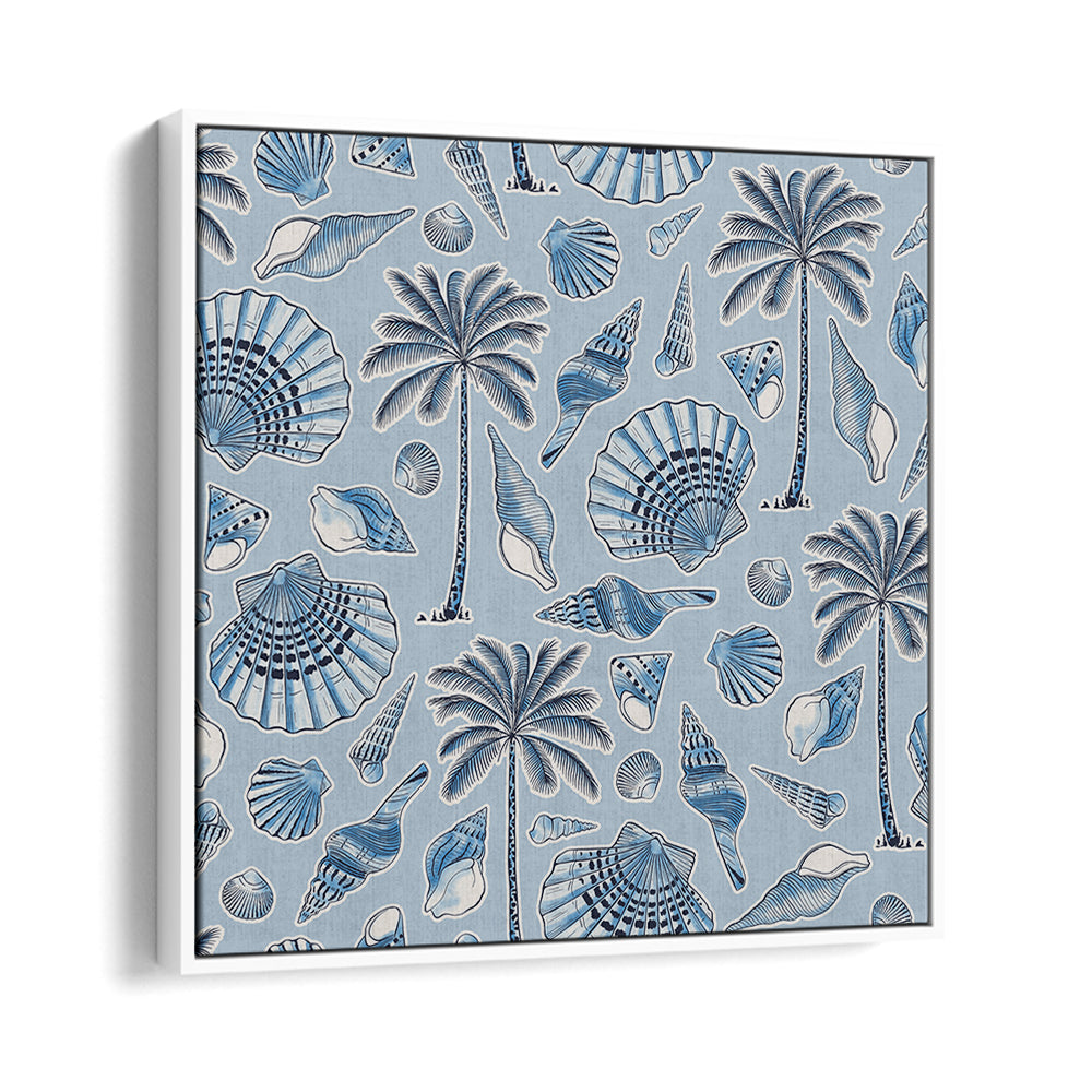 SEA SHELLS AND PALMTREES LIGHT BLUE , BEACH PAINTINGS