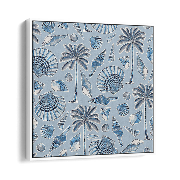 SEA SHELLS AND PALMTREES LIGHT BLUE , BEACH PAINTINGS