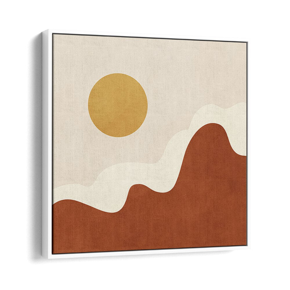 Stylized sun above curved shapes in boho art paintings, perfect for a serene, earthy home decor style.