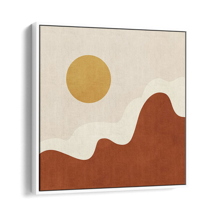 Stylized sun above curved shapes in boho art paintings, perfect for a serene, earthy home decor style.