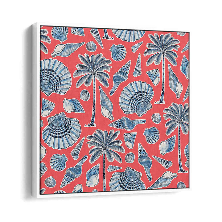 SEA SHELLS AND PALMTREES CORAL RED , BEACH PAINTINGS