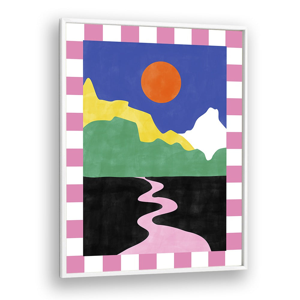 Vibrant PINK ROAD, LANDSCAPE PAINTINGS by Elena Ristova, featuring a colorful abstract scene for your space.