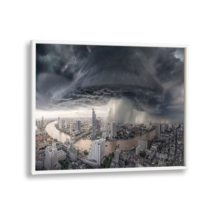 Surreal BANGKOK RAIN photography print showcasing dramatic storm clouds over the city skyline. Perfect for art lovers.