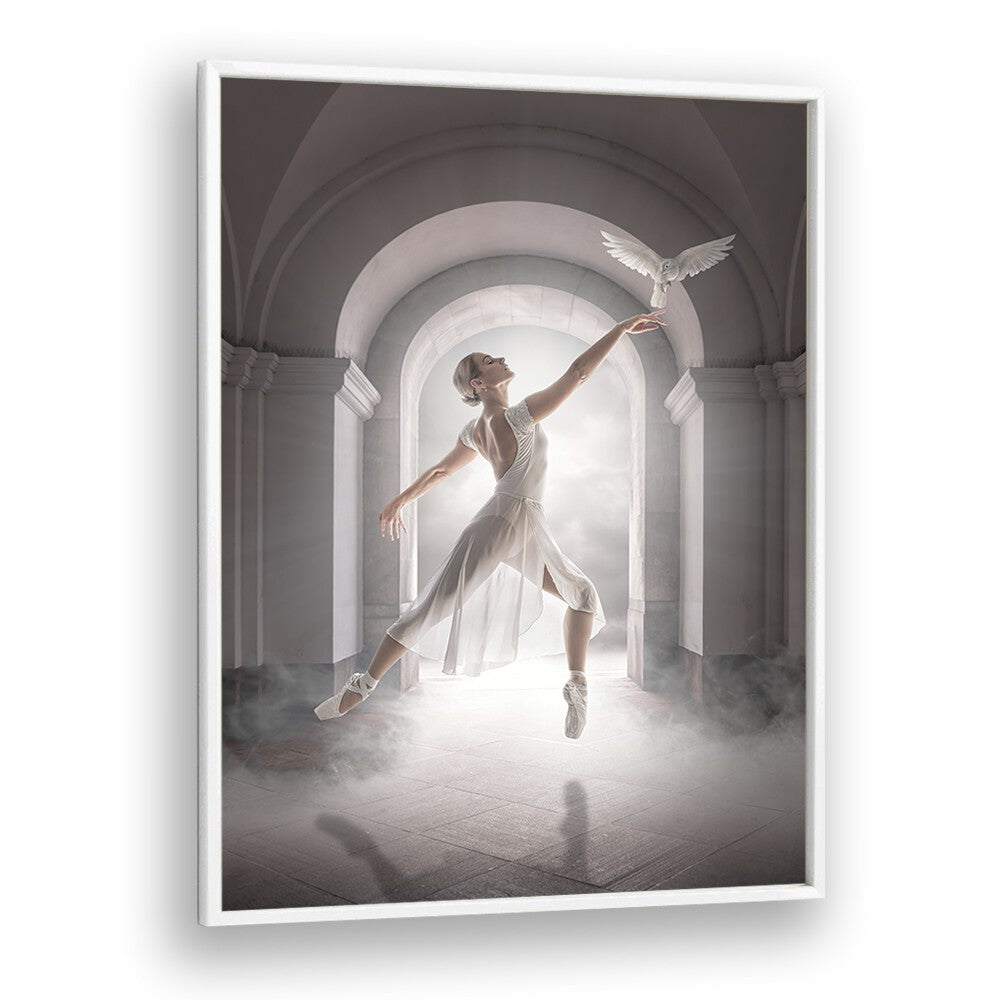 Whimsical BIRD DANCE, PHOTOGRAPHY PRINTS featuring a dancer and a bird in a surreal, enchanting setting.