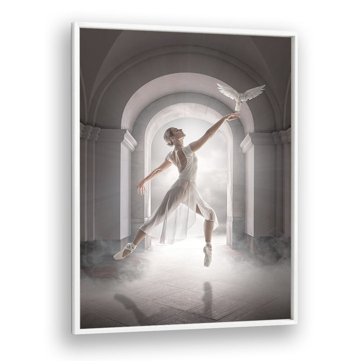 Whimsical BIRD DANCE, PHOTOGRAPHY PRINTS featuring a dancer and a bird in a surreal, enchanting setting.