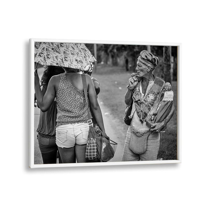 Street scene in black and white featuring urban life, part of the DISTRACTED, PHOTOGRAPHY PRINTS collection.