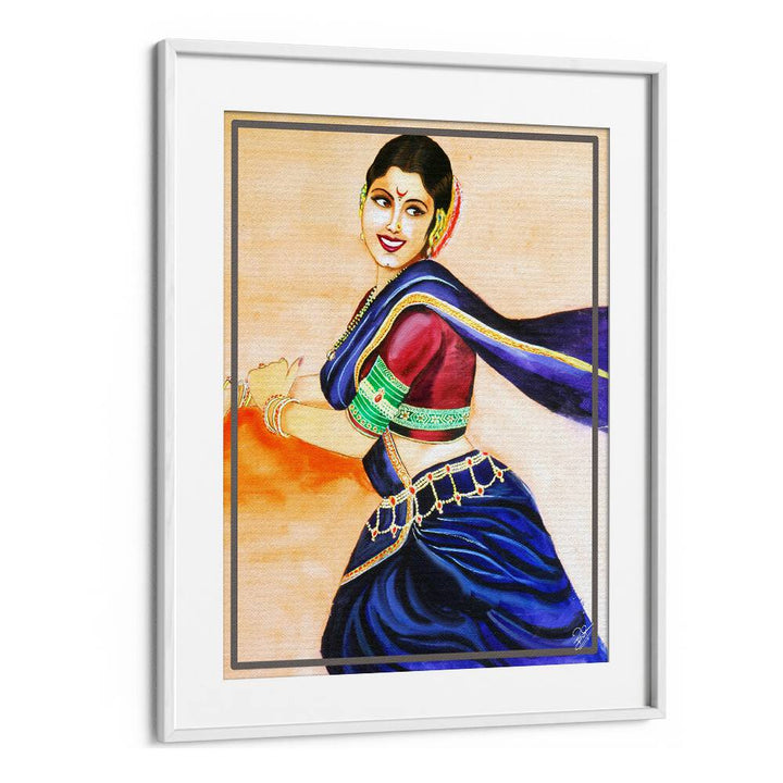 Smiling woman in traditional attire embodies joy in RHYTHM OF BEAUTY, INDIAN ART PAINTINGS by WhiteMount.