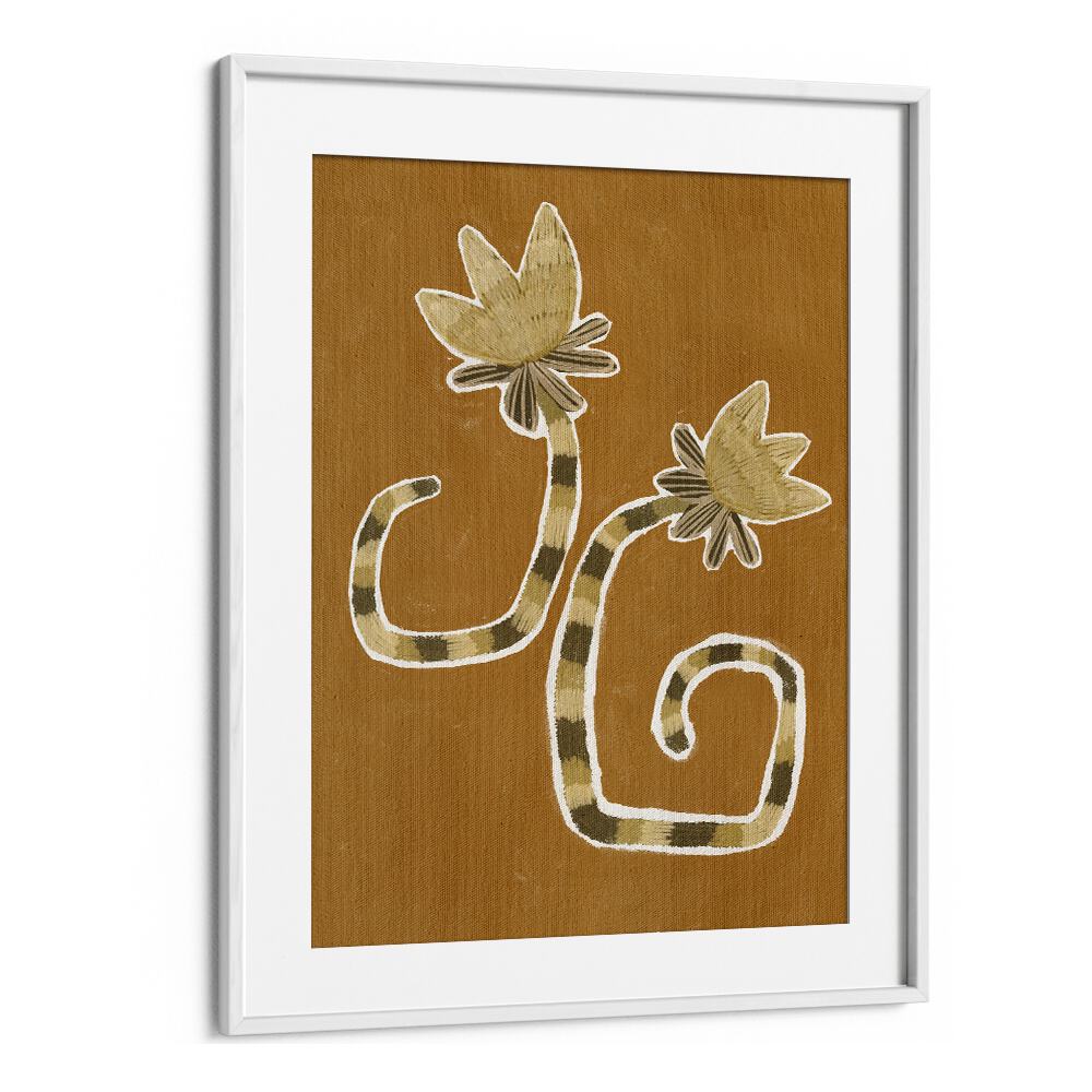 Delicate Bloom X, floral flower paintings featuring elegant blooms on a rich brown background, perfect for floral decor.