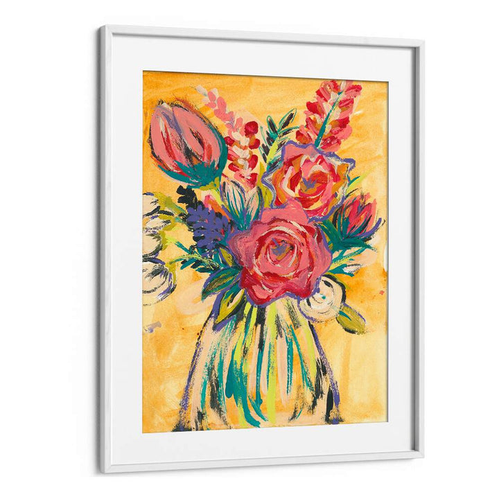 Bright and colorful HAND PAINTED FLORAL, FLORAL FLOWER PAINTINGS showcasing vibrant blooms in a stylish vase.