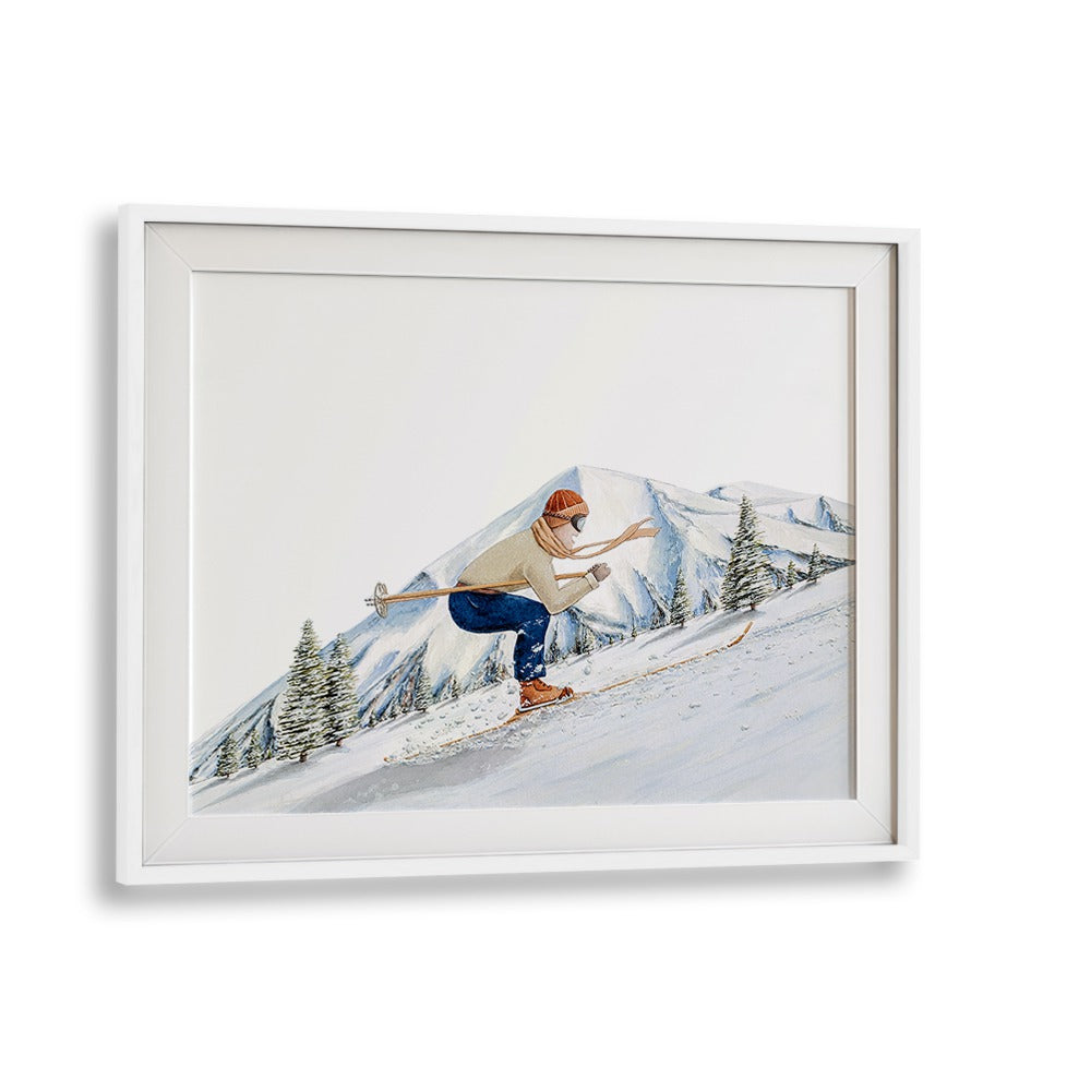 A skier in action against a snowy mountain backdrop, showcasing the unique PARADOXICA, SPORTS POSTERS for luxury decor.