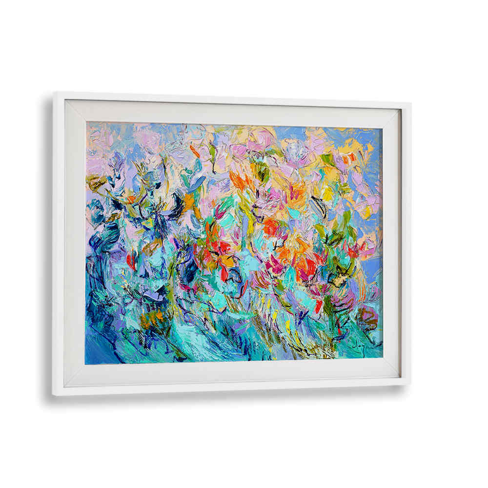 WhiteMount framed vibrant abstract painting RADIANT FLORAL HARMONY , FLORAL FLOWER PAINTINGS bold colorful blooms