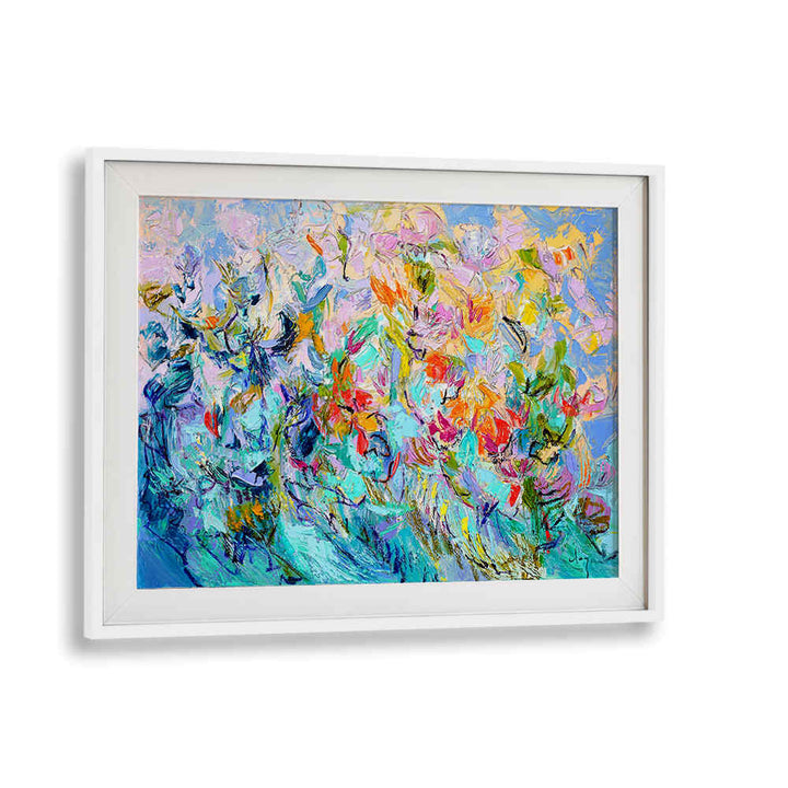 WhiteMount framed vibrant abstract painting RADIANT FLORAL HARMONY , FLORAL FLOWER PAINTINGS bold colorful blooms
