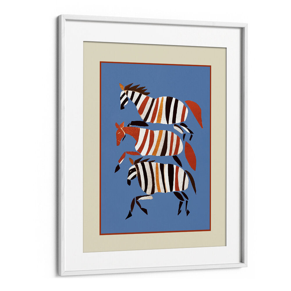 STRIPED RUNNING HORSES , BOHO ART PAINTINGS